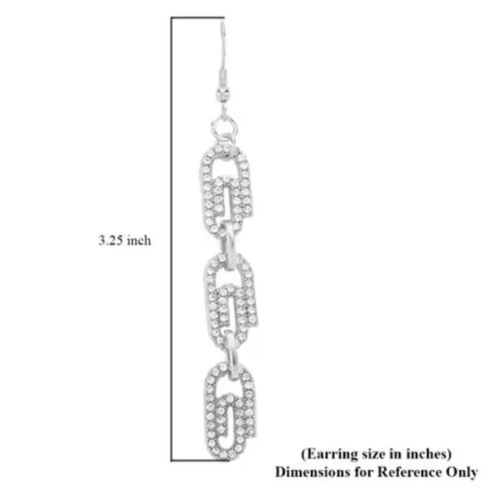 Austrian Crystal Paper Clip Dangle Earrings in Silvertone & Stainless Steel